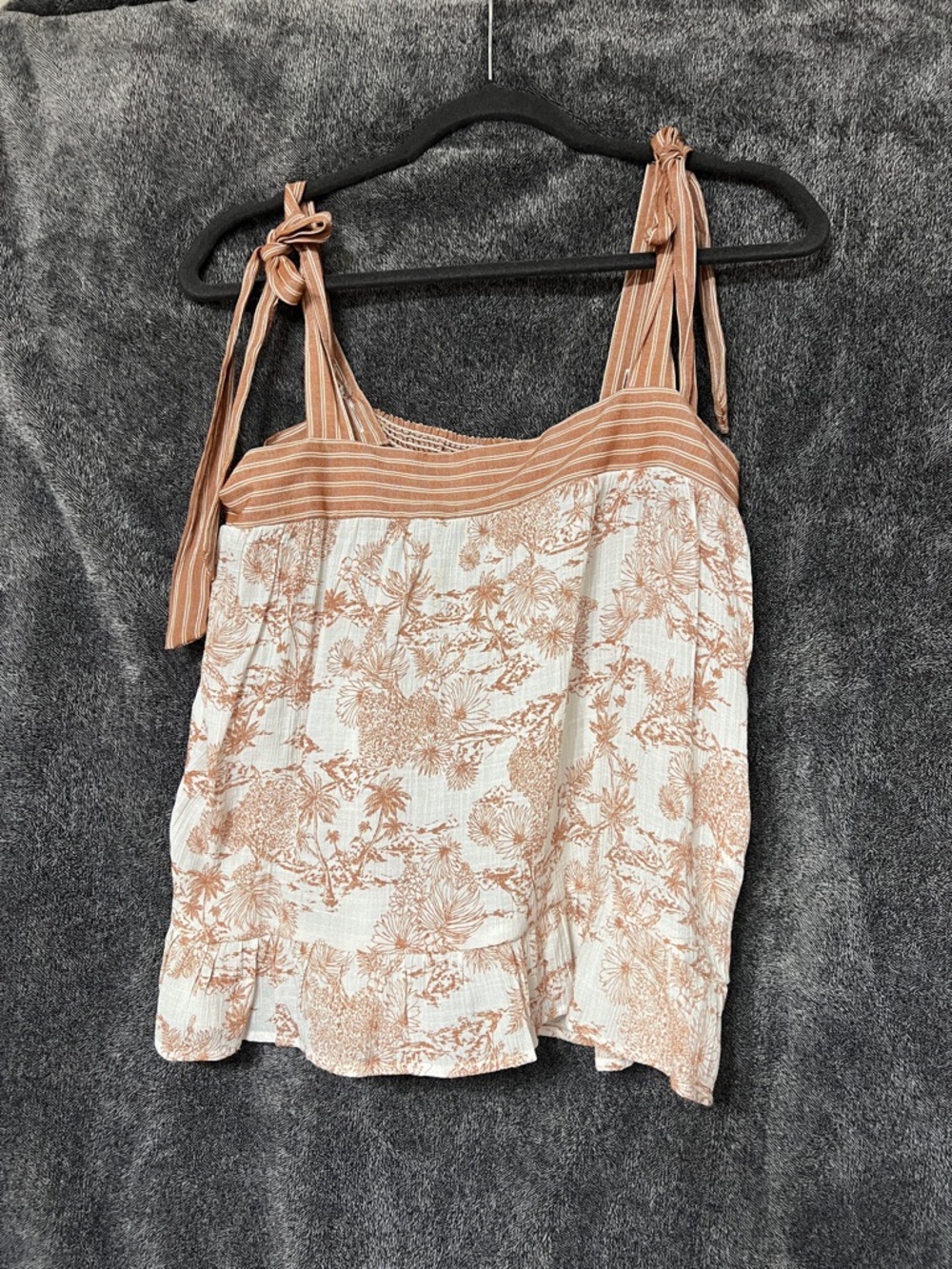 mine Cream and Tan Floral Tie-Strap Camisole